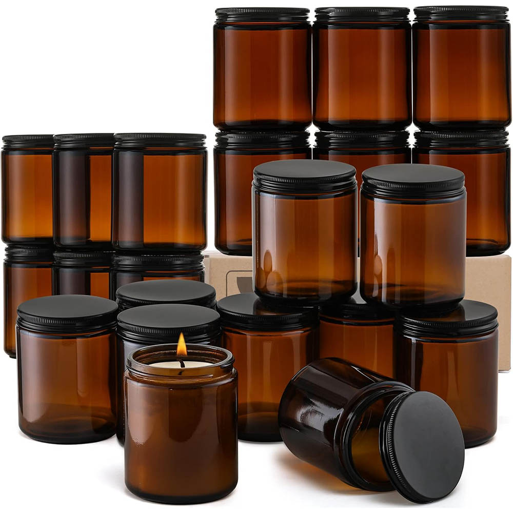 Black Tin Candle - أوعية زجاجية كهرمانية اللون سعة 8